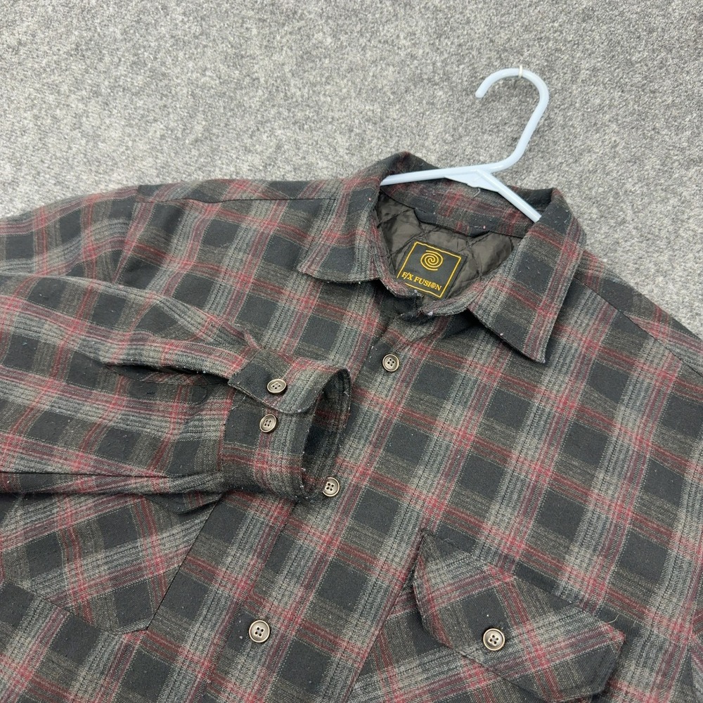 FX Fusion Shirt Jacket Mens L Black Red Plaid Quilted Lined Flannel Shacket